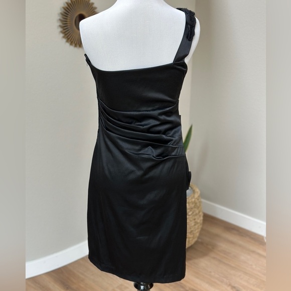 Ruby rox one shoulder ruched midi black cocktail dress SZ 5 - Picture 3 of 11